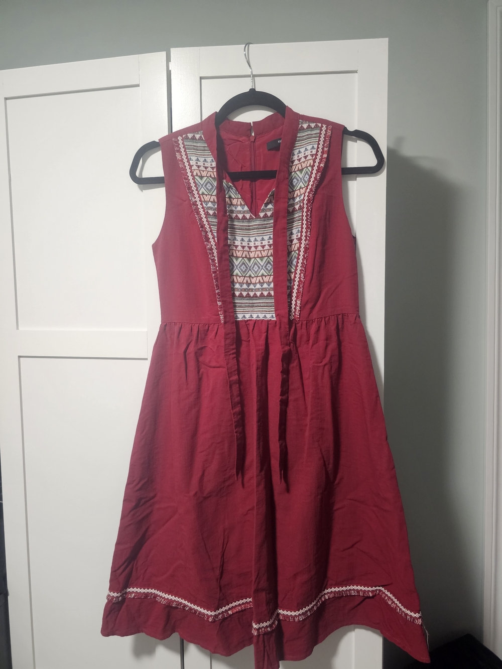 COTRÉ Women’s Red Embroidered Boho Dress – Size M – PTP 16"
